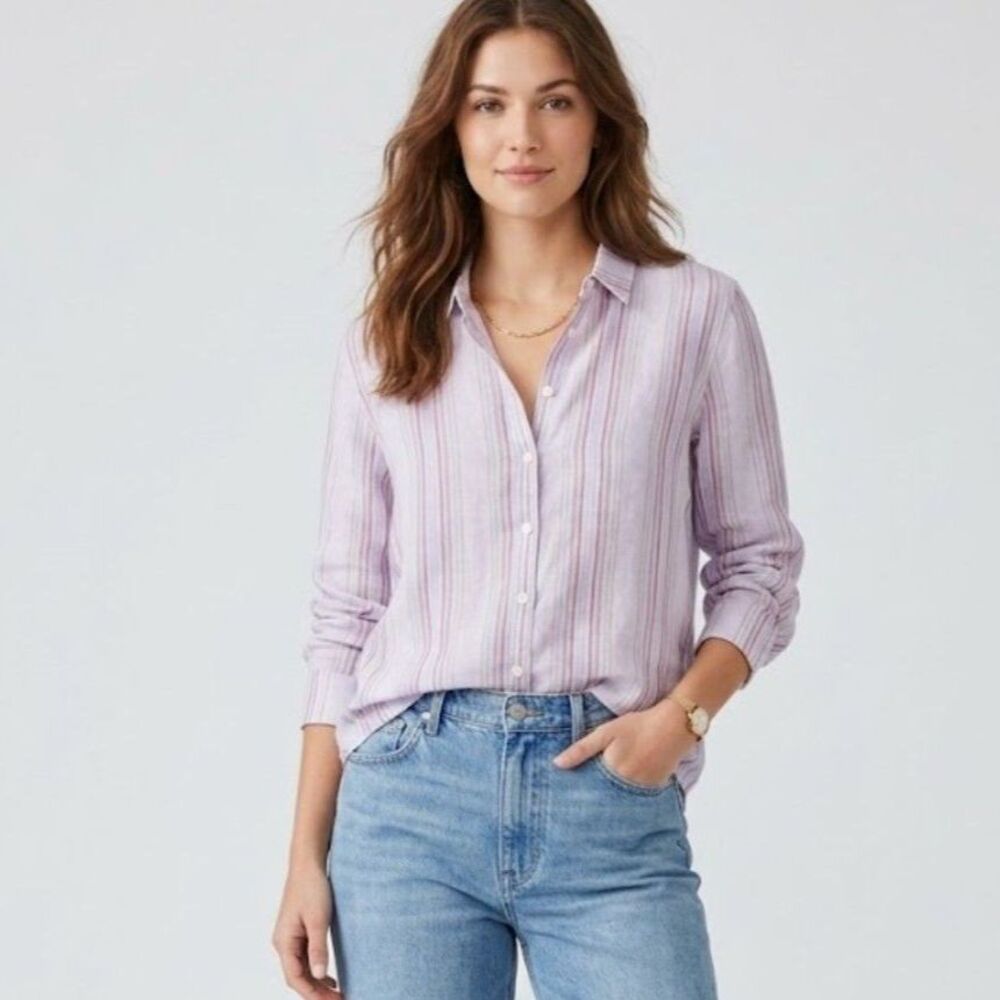 CP Shades 100% Linen Striped Button Down Blouse Shirt SZ XL -Coastal Grandma
